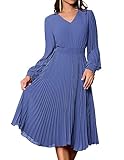 Damen Langarm V-Ausschnitt Swing Cocktailkleid...